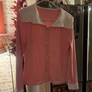 Pink Button-Up Shirt with White Collar